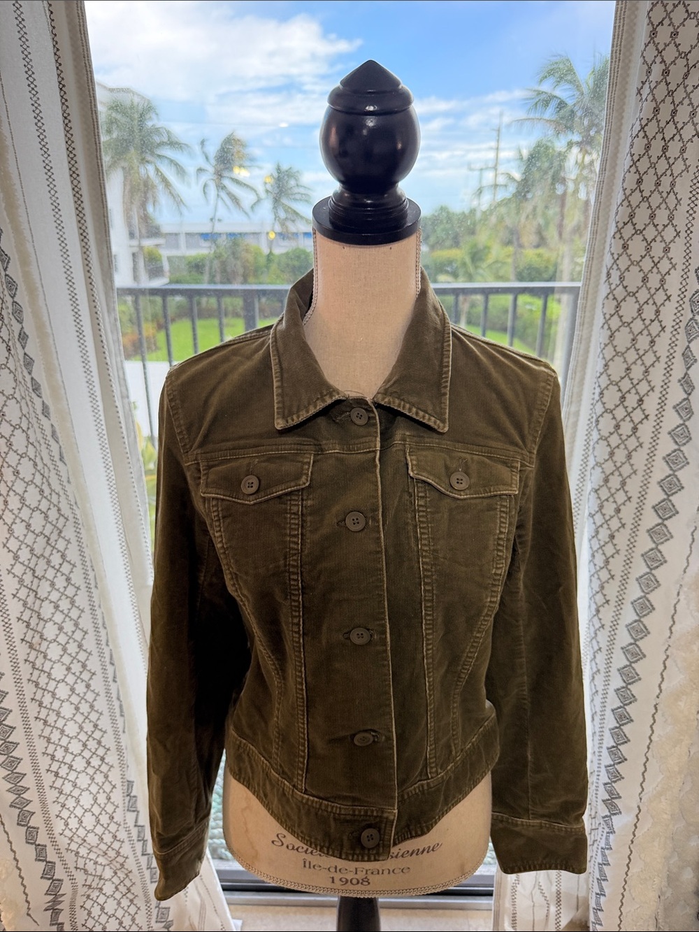 INC PETITE Brand Women's Olive Green Corduroy Jacket